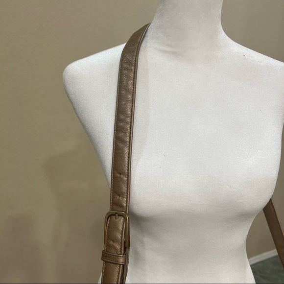 Vtg SAS Metallic Bronze Brown LEATHER CROSSBODY Handbag w/ Croc Trim Casual EUC - Picture 5 of 16